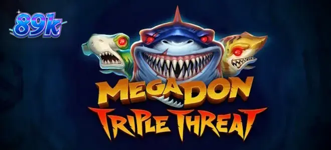 Interface do jogo Mega Don Triple Threat com predadores marinhos